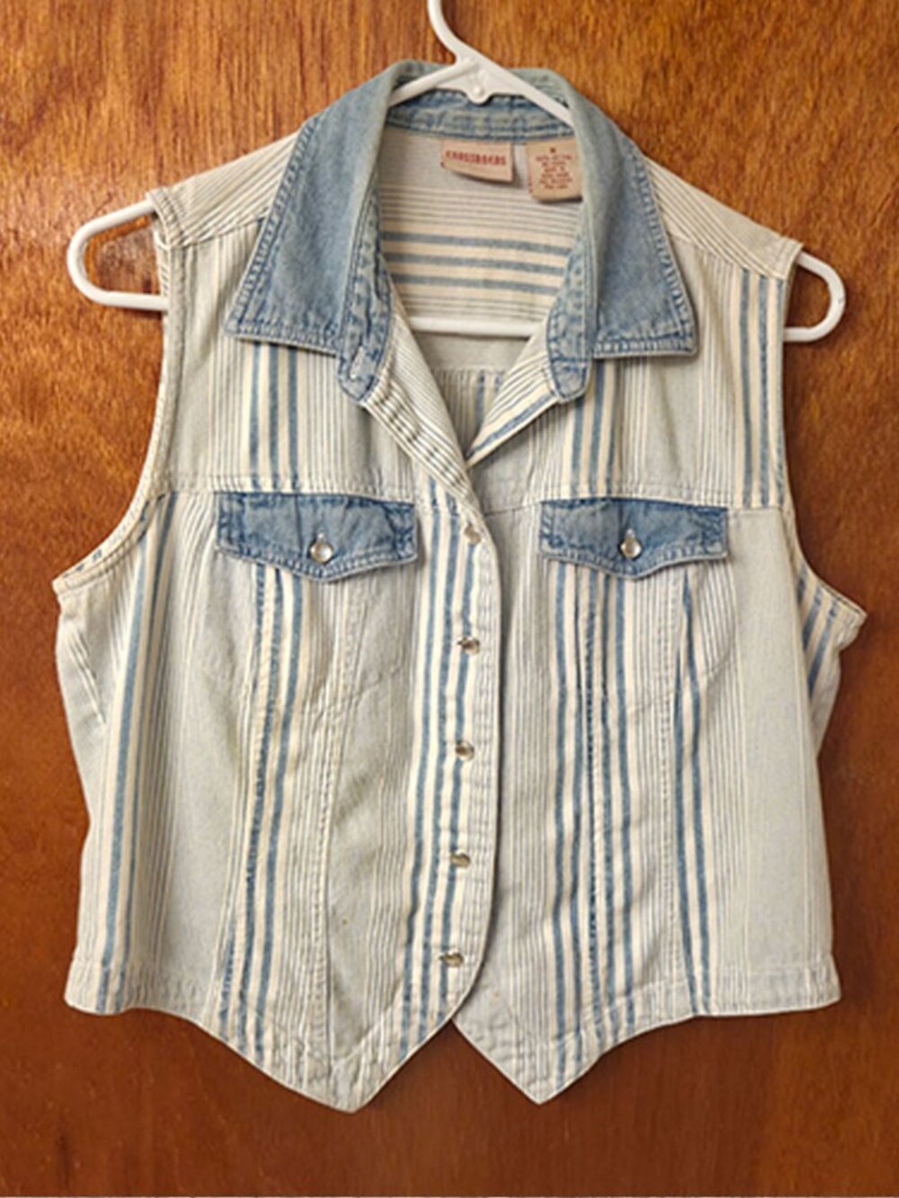 Blue and White Striped Denim Vest